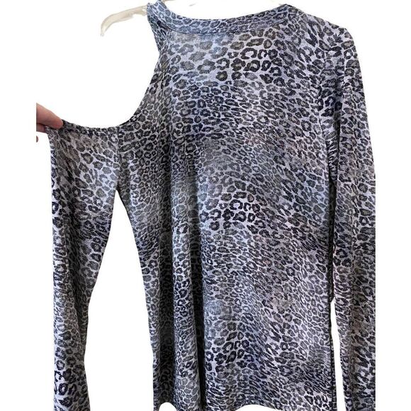 INC International Concepts Metallic Animal Print Cold Shoulder Top Size Large - Picture 2 of 11